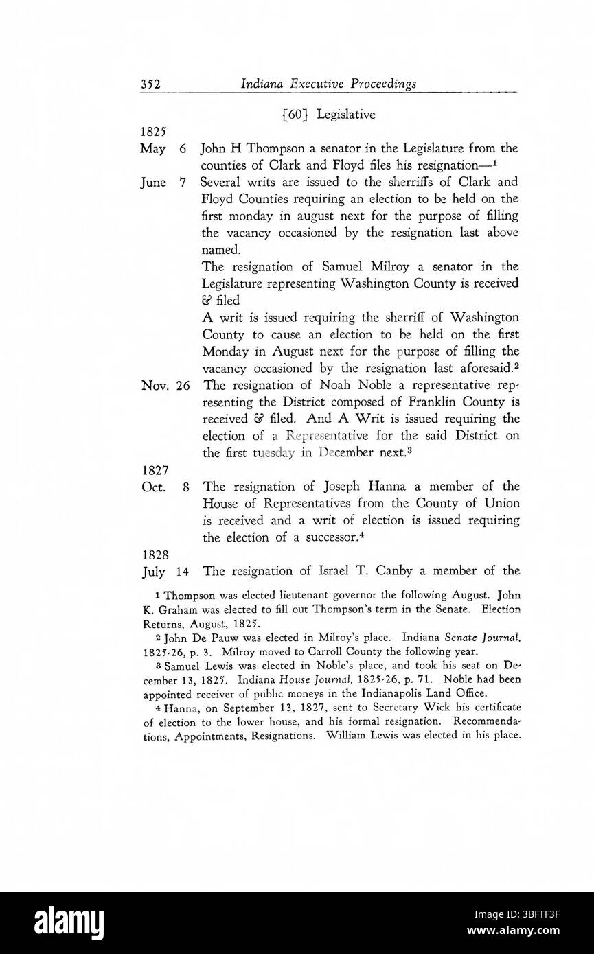 Pagina 364 documenta le azioni ufficiali dello Stato, le nomine e gli ordini governativi emessi dal ramo esecutivo dell'Indiana tra il 1816 e il 1836. Foto Stock