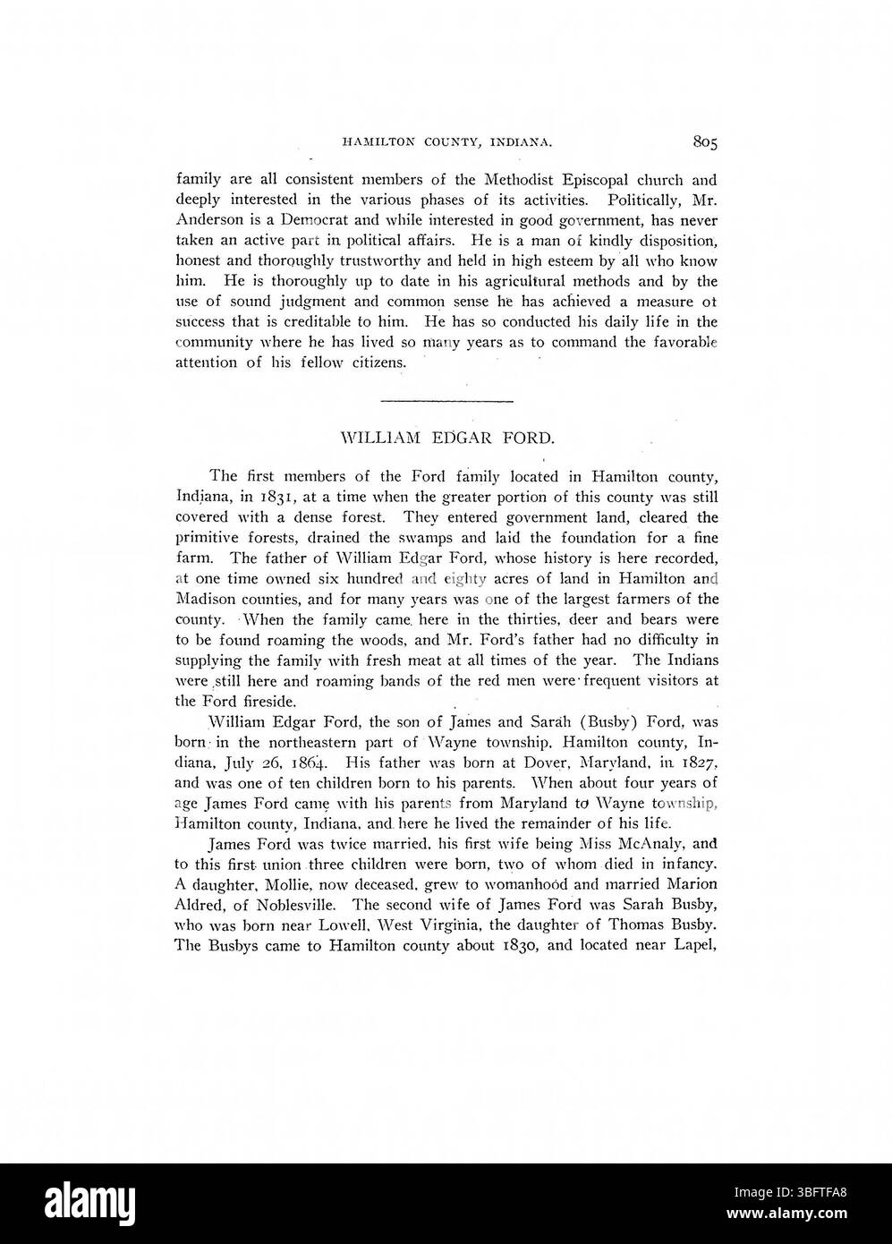 Il 1915 illustrò la storia della contea di Hamilton, Indiana, documenta le prime fasi dello sviluppo, compresi i dettagli biografici dei residenti che influenzarono significativamente il progresso dell'area e la crescita dello stato. Foto Stock