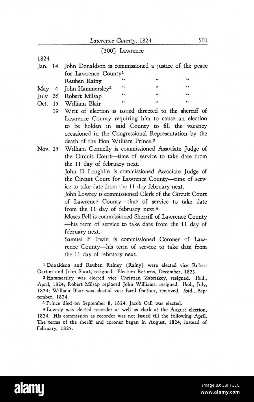 Pagina 513 contiene i registri ufficiali delle decisioni esecutive dell'Indiana dal 1816 al 1836, comprese le nomine e le azioni governative. Foto Stock