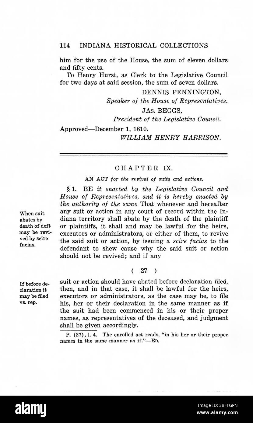 La pagina 128 delle 1809-1816 leggi del territorio dell'Indiana presenta le principali decisioni legali e leggi territoriali emanate dagli organi di governo dell'Indiana. Foto Stock