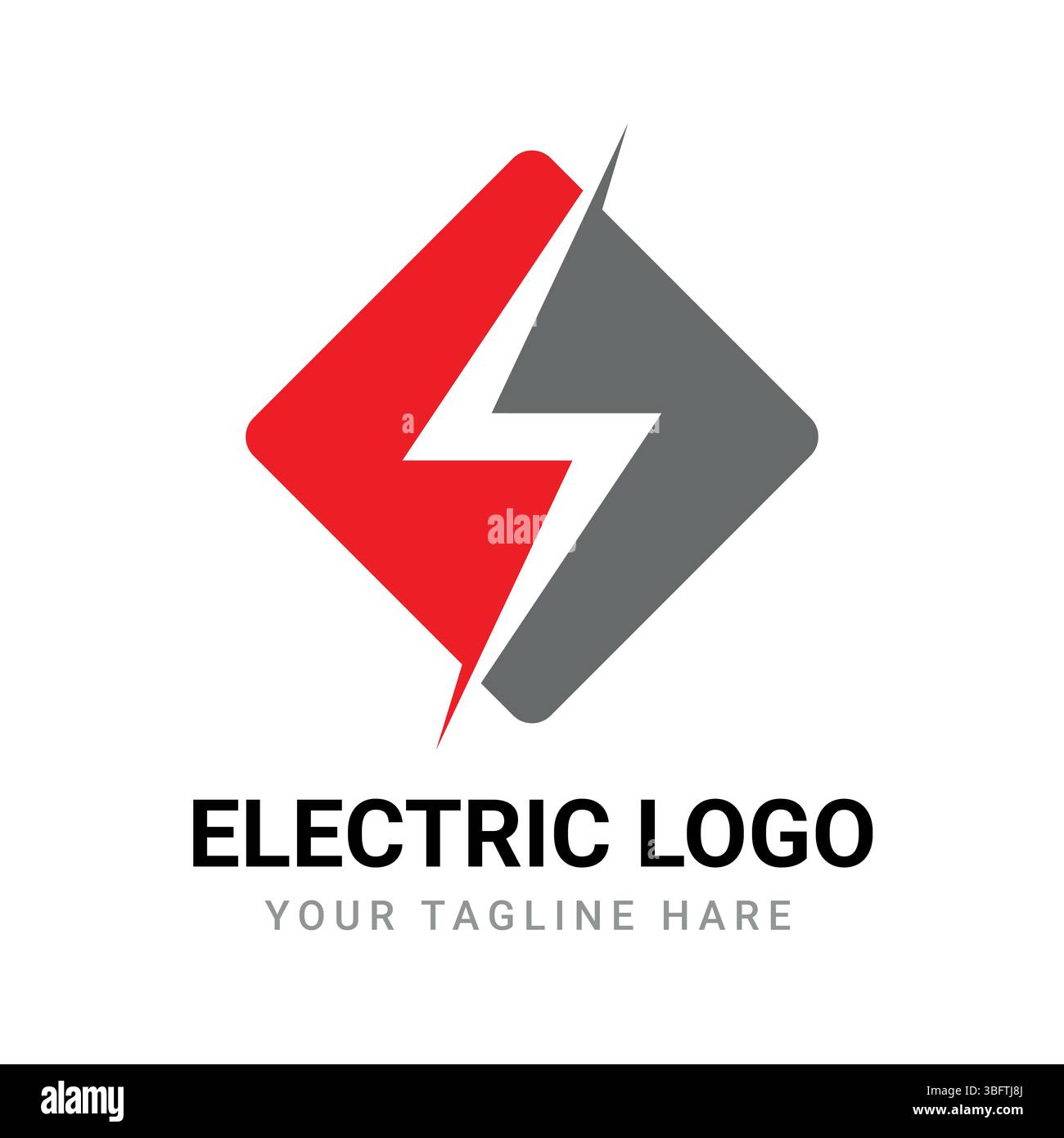 Design astratto del logo elettrico con icona a forma di bullone rossa e grigia per il marchio ENERGY, Power o Tech Illustrazione Vettoriale