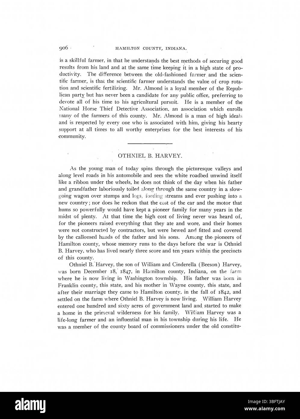 La storia illustrata del 1915 della contea di Hamilton, Indiana, fornisce informazioni dettagliate sul primo sviluppo della contea, tra cui schizzi biografici di residenti degni di nota ed eventi chiave che hanno plasmato l'area. Foto Stock