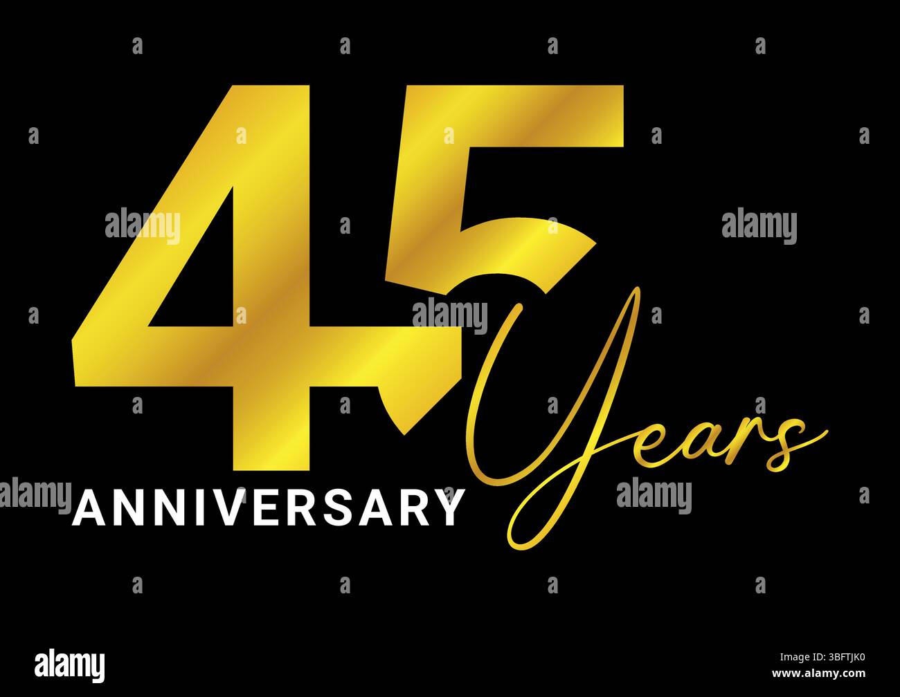 testo per festeggiare i 45 anni d'oro su sfondo nero con un design moderno e audace Illustrazione Vettoriale