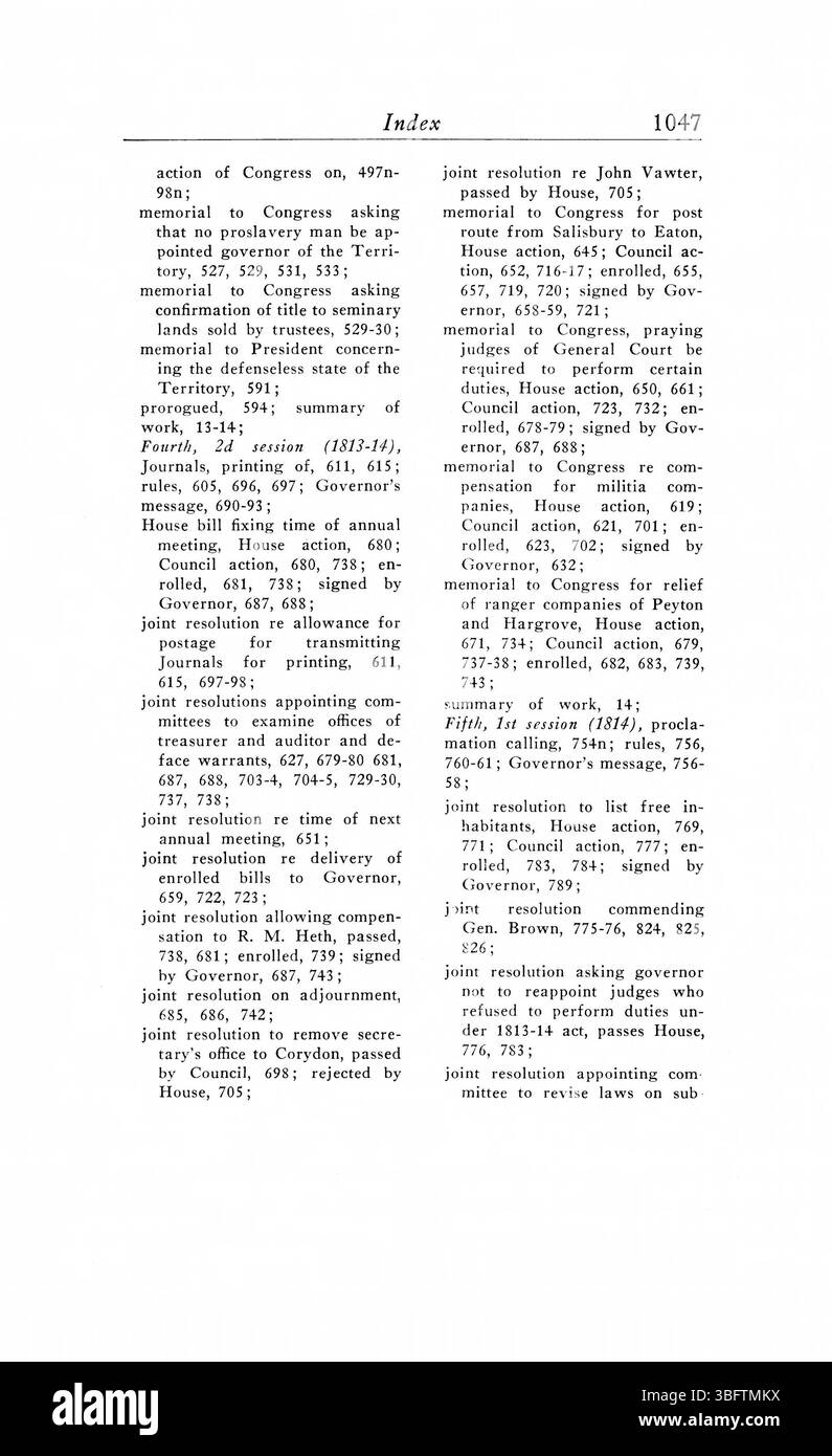 Pagina 1057 dei *1805-1815 periodici dell'Assemblea generale del territorio dell'Indiana* registra i procedimenti legislativi, le decisioni e le discussioni svoltesi durante i primi anni del governo territoriale dell'Indiana, facendo luce sulla politica, la governance e lo sviluppo territoriale. Foto Stock