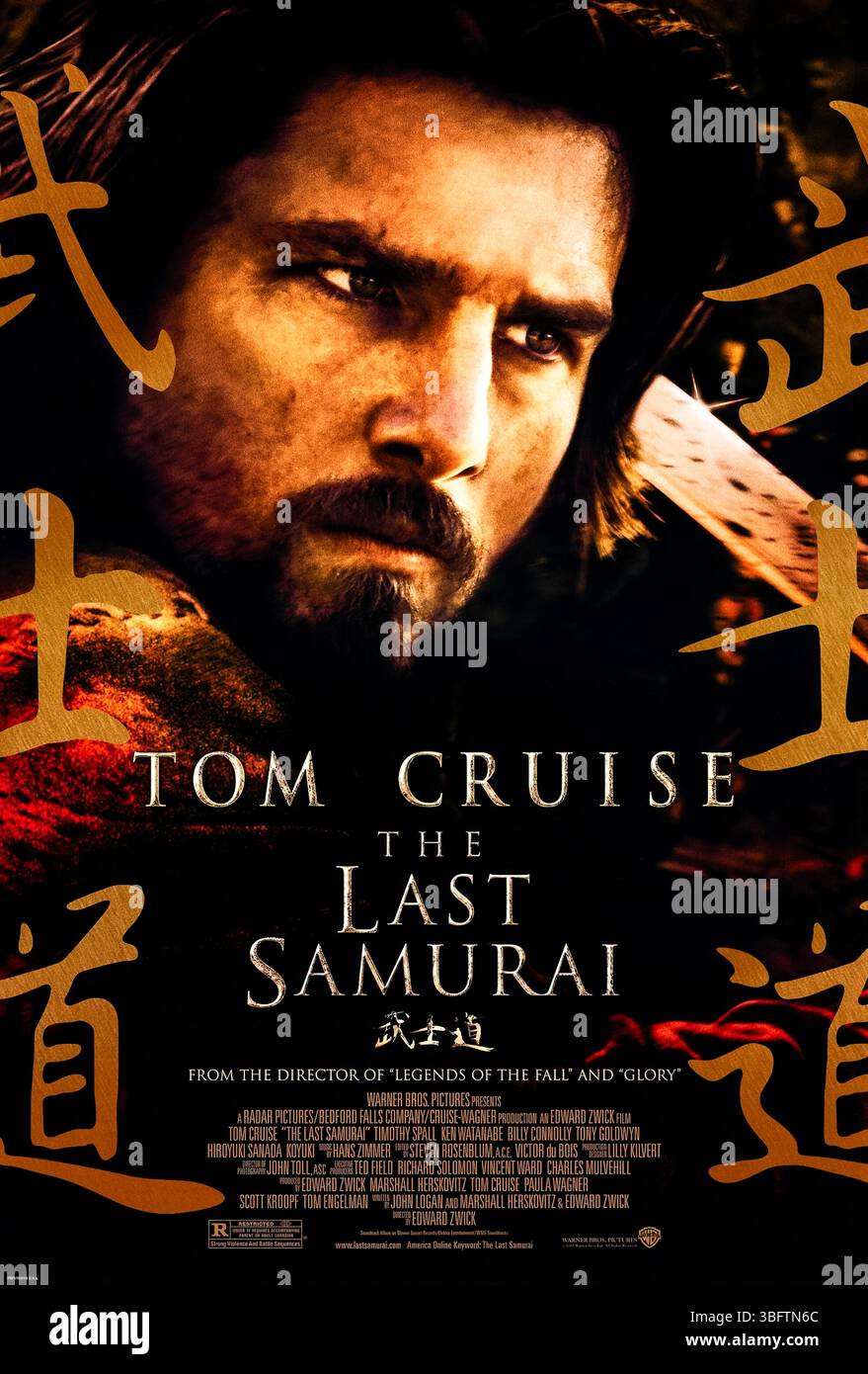 The Last Samurai (2003) diretto da Edward Zwick e interpretato da Tom Cruise, Ken Watanabe e Timothy Spall. Un consulente militare americano abbraccia la cultura dei Samurai che è stato assunto per distruggere dopo essere stato catturato in battaglia e aver trovato onore e scopo tra i suoi ex nemici. Fotografia di un poster originale del 2003 USA a un foglio SOLO PER USO EDITORIALE. Crediti: BFA / Warner Bros Foto Stock
