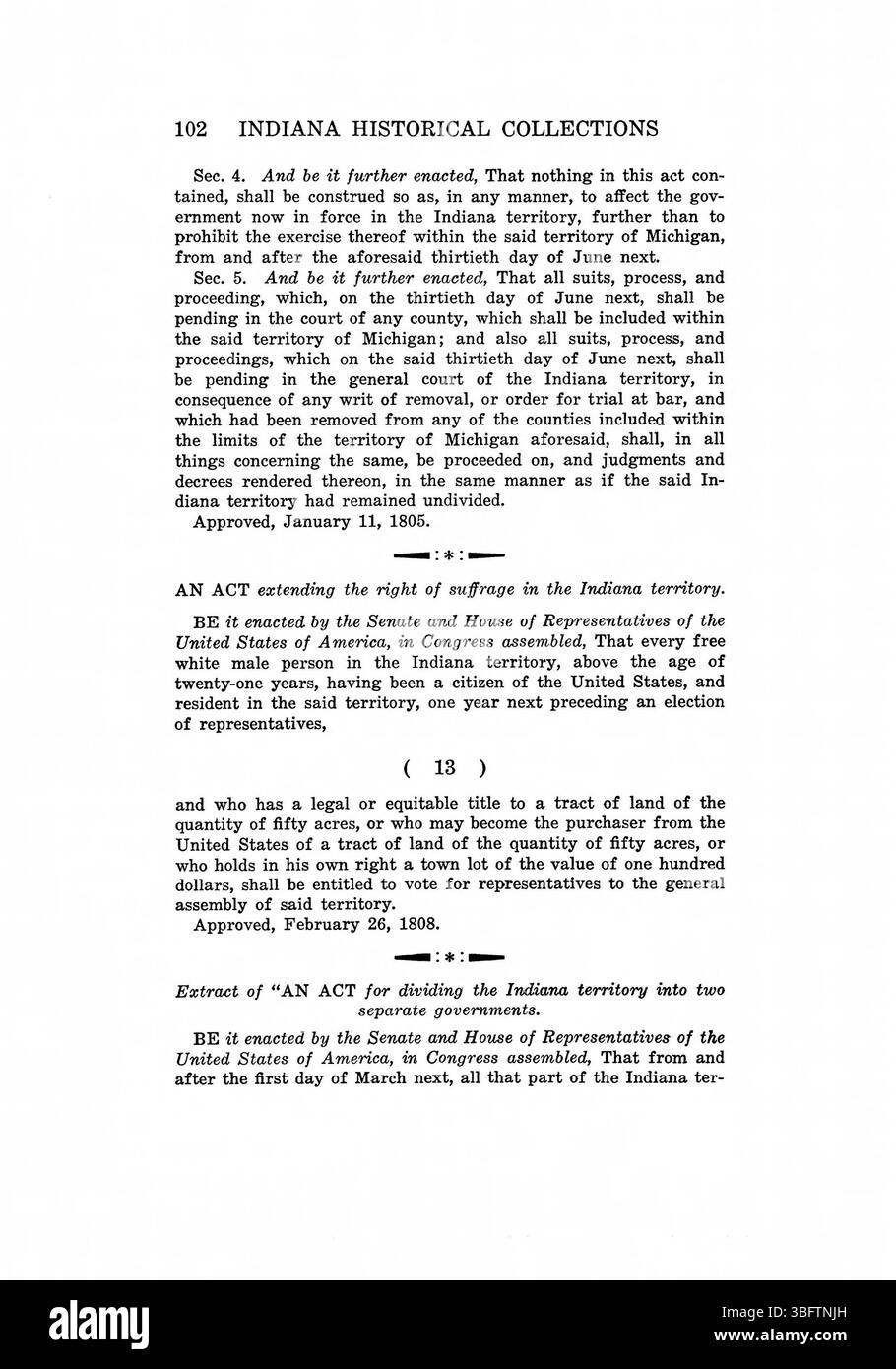 Pagina 117 di *le leggi del territorio dell'Indiana, 1809-1816* presenta ulteriori testi legali e un elenco continuato di funzionari territoriali dell'Indiana. L'appendice mette in evidenza i delegati al Congresso e i membri delle assemblee generali dal 1800 al 1816. Foto Stock