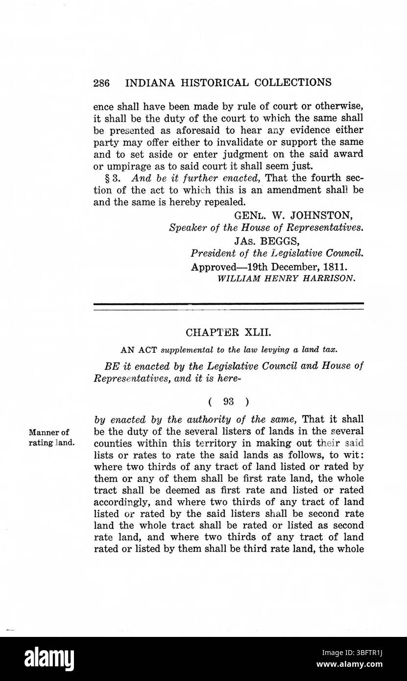 Pagina 300 delle 1809-1816 leggi del territorio dell'Indiana, che registrano le decisioni e le azioni legali chiave dei funzionari territoriali durante la prima governance dell'Indiana. Foto Stock