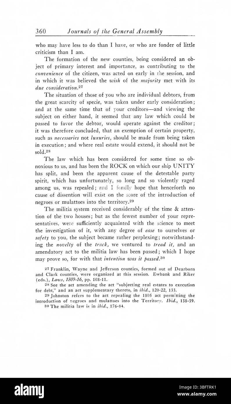 Pagina 370 dei 1805-1815 periodici dell'Assemblea generale del territorio dell'Indiana. Questa voce mette in evidenza i dibattiti legislativi e le leggi approvate durante il periodo di governo del territorio, facendo luce sul primo panorama politico dello stato. Foto Stock