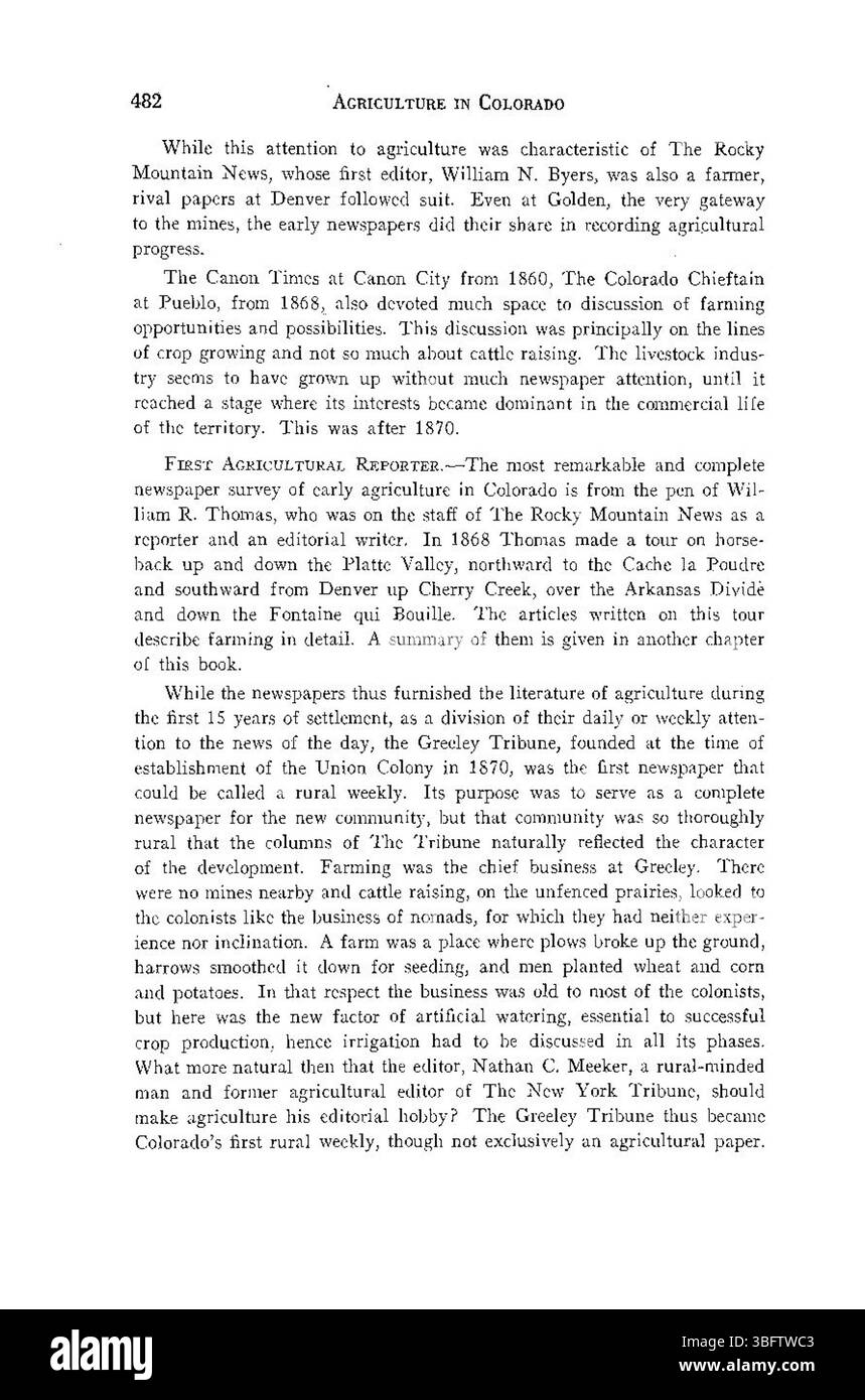 Pagina 480 della "storia dell'agricoltura in Colorado" fornisce una panoramica dei progressi agricoli nello stato, con particolare attenzione alle tecniche utilizzate all'inizio del XX secolo, scritto da D.W. che lavora nel 1926 per celebrare il 50° anno del Colorado come stato. Foto Stock