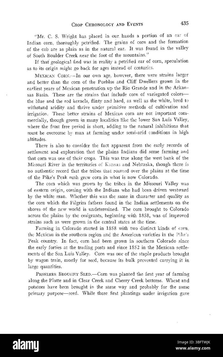 Questa sezione tratta da "History of Agriculture in Colorado" (1926) si concentra sulle sfide agricole affrontate nella regione e su come gli agricoltori si sono adattati all'ambiente del Colorado nel corso del tempo. Foto Stock