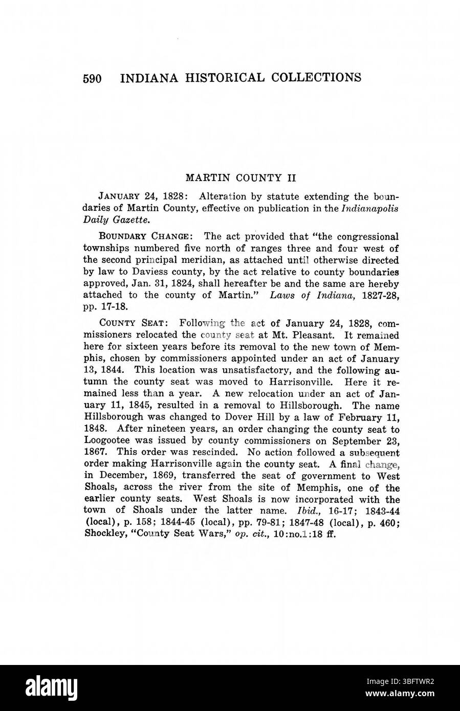 Questa pagina della ristampa del 1967 di *Indiana Boundaries* dell'Indiana Historical Bureau esplora i confini in evoluzione dell'Indiana, insieme alle implicazioni legali, sociali e politiche rilevanti. Include anche riferimenti bibliografici e un indice per ulteriori ricerche. Foto Stock