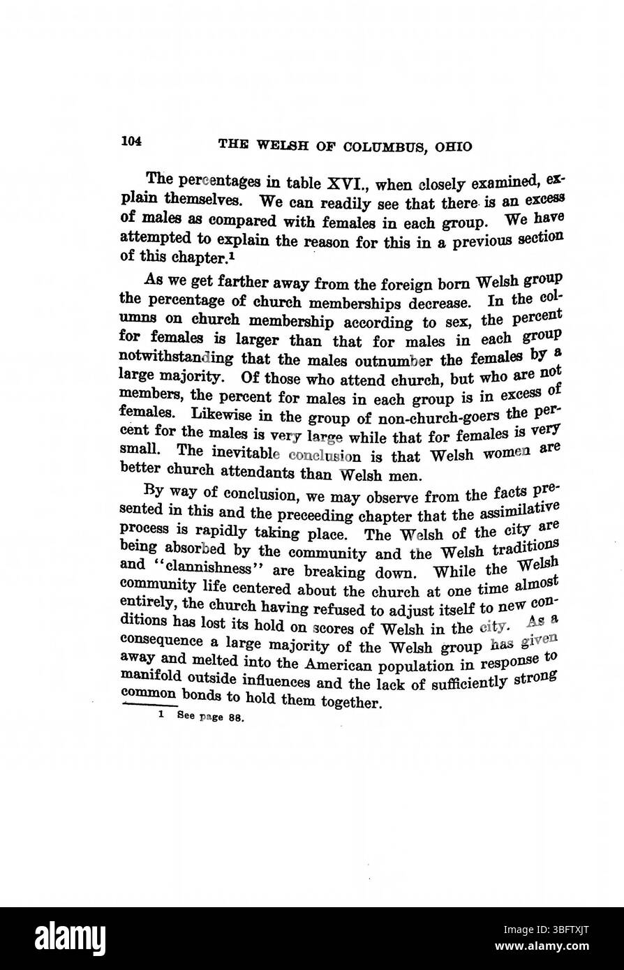 Lo studio del reverendo Daniel Jenkins Williams del 1913 sulla comunità gallese a Columbus, Ohio, esplora la loro assimilazione culturale e adattamento. Williams è stato ministro della Chiesa metodista calvinistica gallese e ha conseguito il dottorato di ricerca presso l'Ohio State University nel 1914. Foto Stock