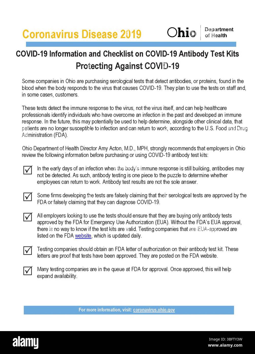Un elenco di controllo informativo del 2020 che delinea i kit di test anticorpali per la COVID-19, compreso il loro ruolo nell'identificazione delle infezioni passate e orientamenti per la protezione contro il virus. Foto Stock