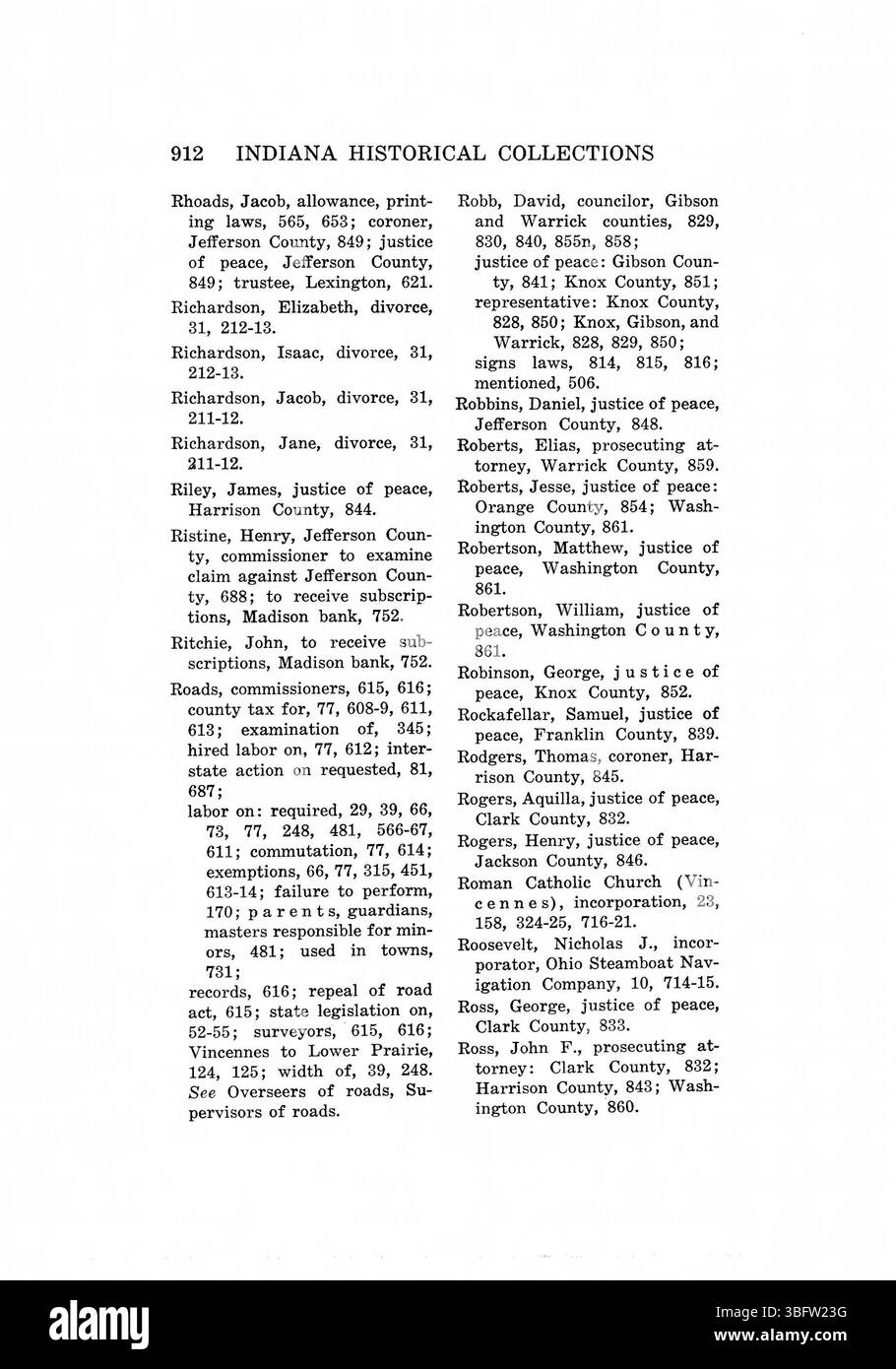 Pagina 927 di *le leggi del territorio dell'Indiana, 1809-1816* continua a presentare riproduzioni moderne di leggi storiche dell'Indiana. Esso comprende l'appendice III, un elenco dettagliato di ufficiali territoriali e funzionari degli anni 1800-1816. Una prefazione del governatore Paul V. McNutt e un indice completano il volume. Foto Stock