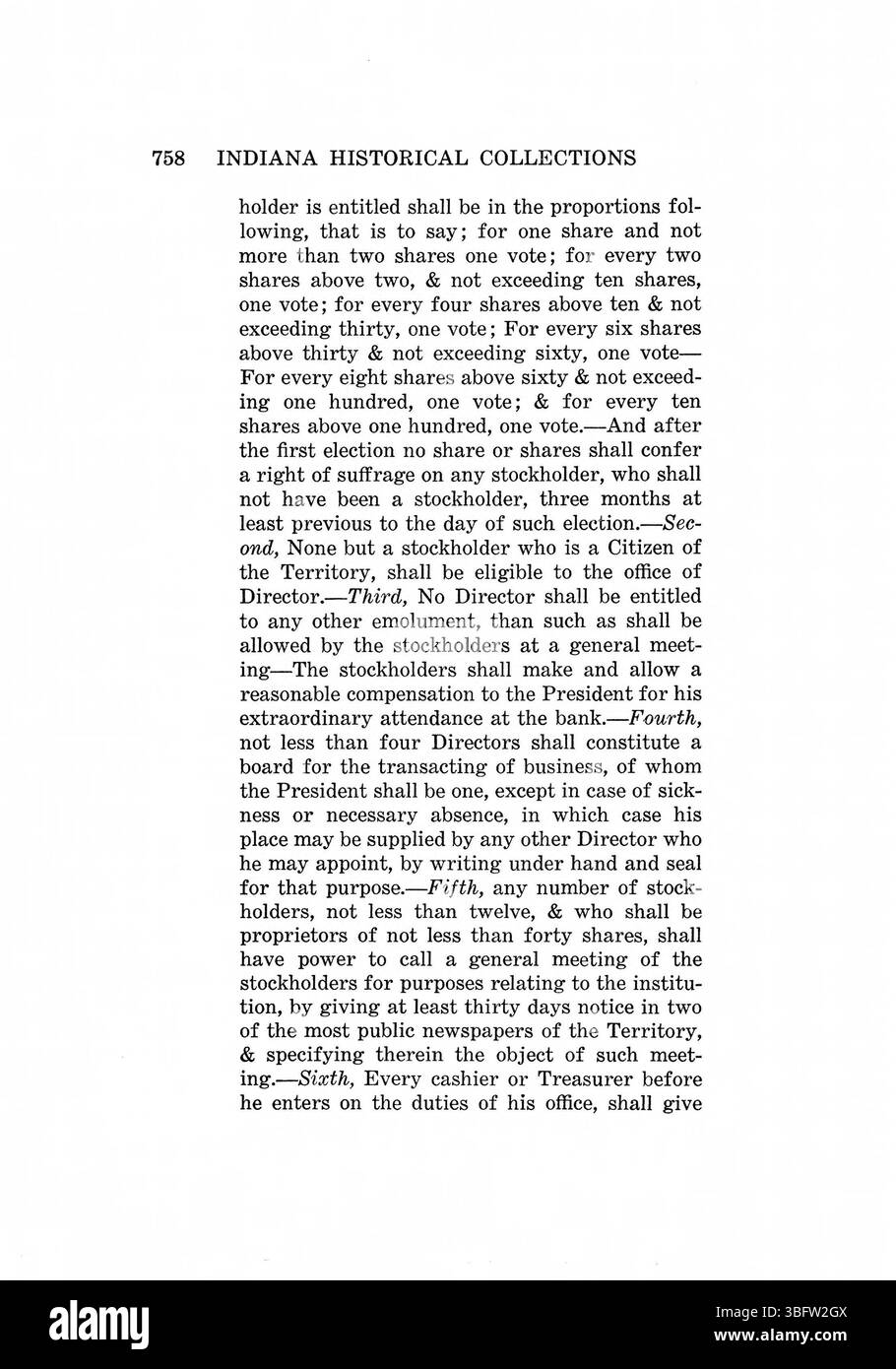 Questa parte di *le leggi del territorio dell'Indiana, 1809-1816* continua la riproduzione del testo originale e delle pagine del titolo delle leggi dell'Indiana. Esso comprende l'appendice III, che elenca gli ufficiali territoriali, i delegati, i giudici di circuito, i membri dell'assemblea, e funzionari della contea dal 1800 al 1816. Una prefazione del governatore Paul V. McNutt e un indice forniscono un ulteriore contesto. Foto Stock