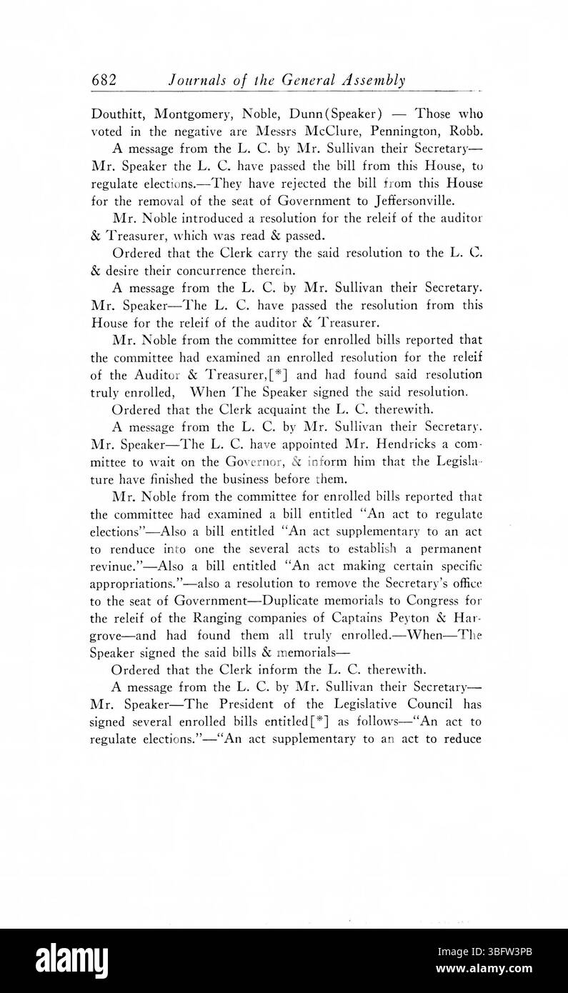La pagina 692 delle riviste del 1805-1815 contiene documenti di importanti azioni legislative e dibattiti durante la governance territoriale e la ristrutturazione legale del territorio dell’Indiana. Foto Stock