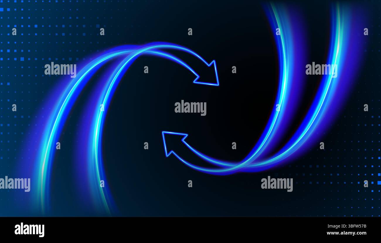Aggiornare il software. Scambio e trasferimento di denaro. Icona di sincronizzazione. Aggiornamento del concetto di versione del programma per computer. Frecce di circolazione in movimento. Due frecce Illustrazione Vettoriale