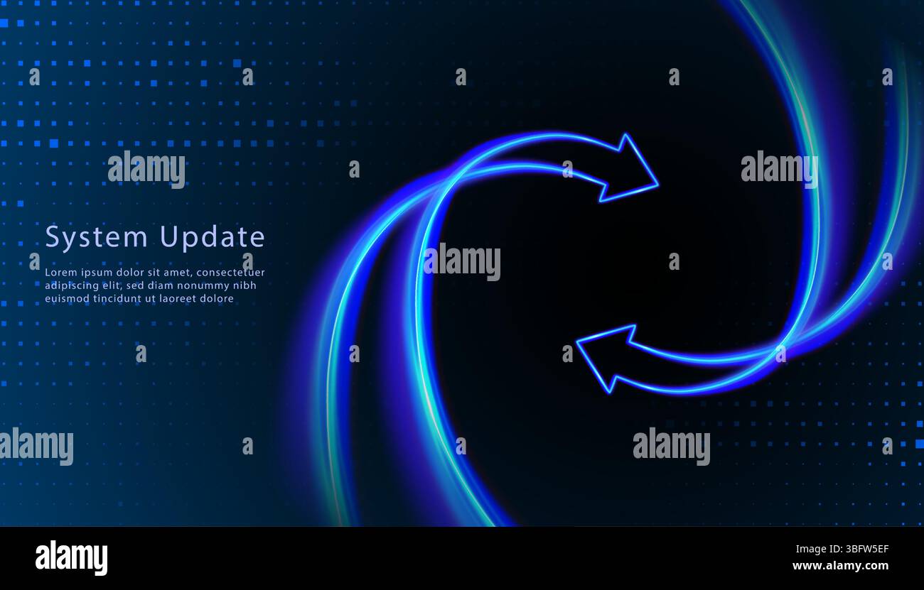 Aggiornare il software. Scambio e trasferimento di denaro. Icona di sincronizzazione. Aggiornamento del concetto di versione del programma per computer. Frecce di circolazione in movimento. Due frecce Illustrazione Vettoriale