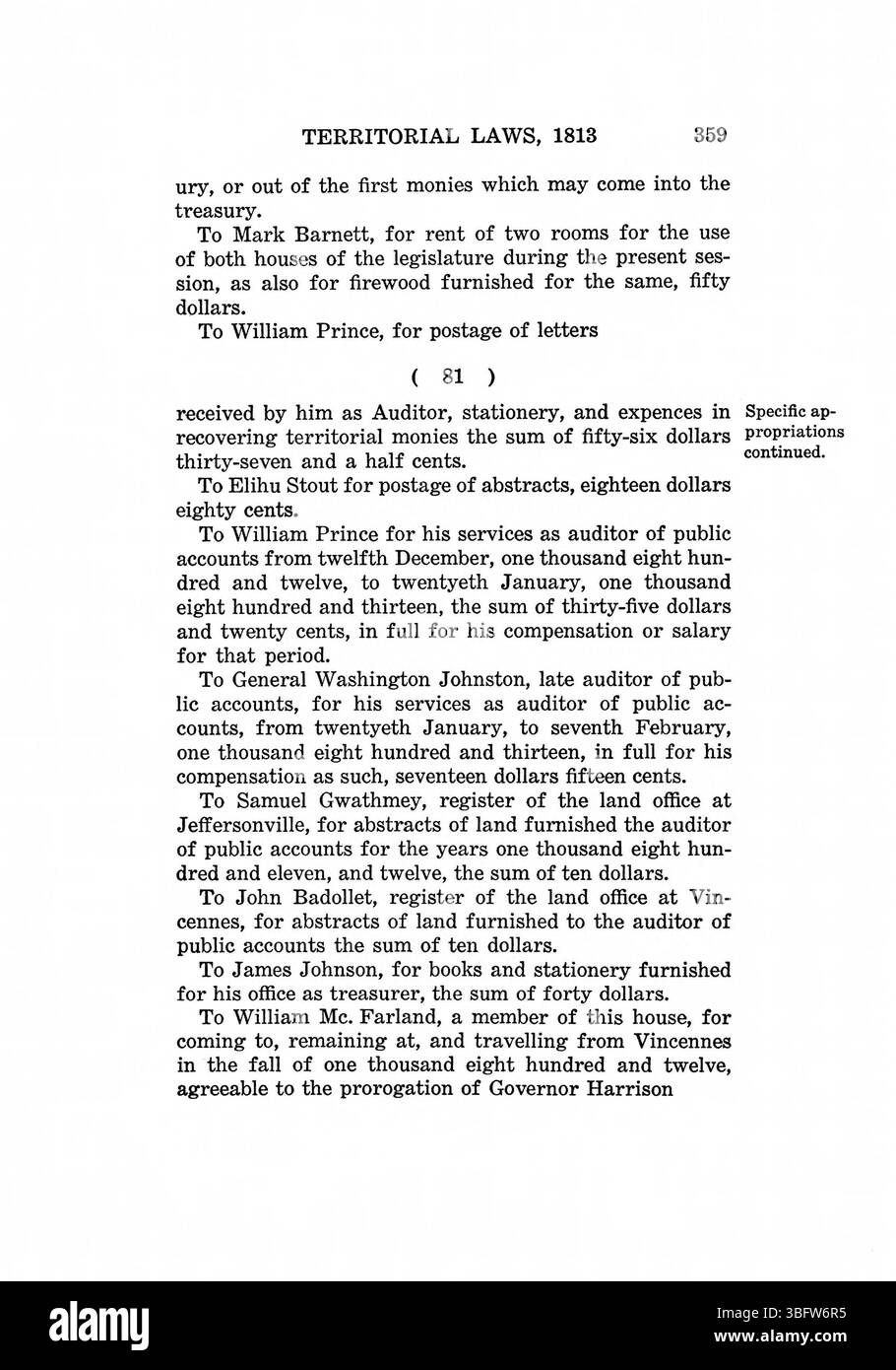 Questa pagina presenta una riproduzione delle leggi originali del territorio dell'Indiana del 1809-1816, insieme a un'appendice che elenca i funzionari, i giudici e i membri degli organi legislativi durante questo periodo, nonché una prefazione del governatore Paul V. McNutt. Foto Stock