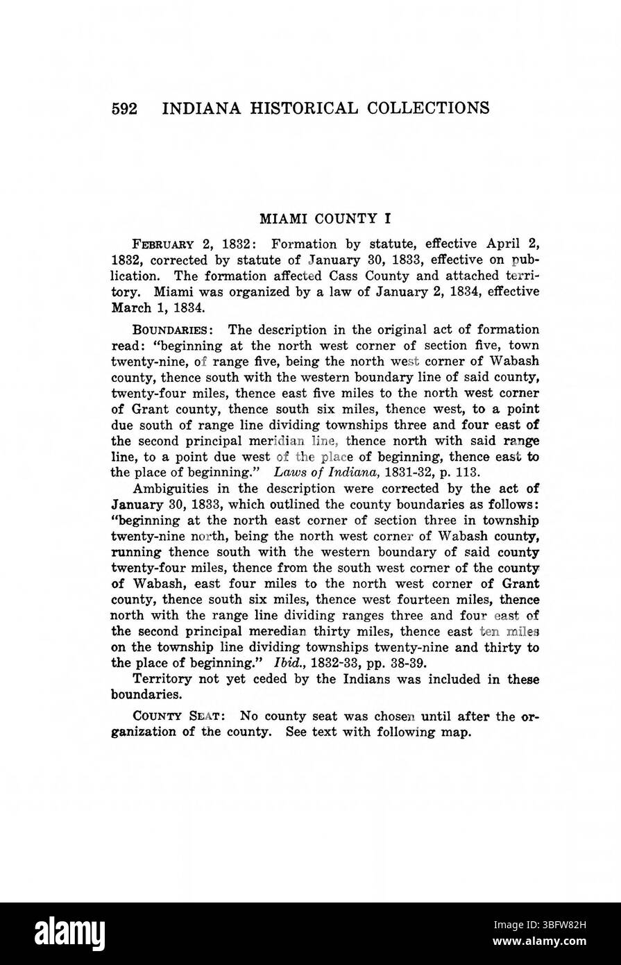 Questa pagina tratta dalla ristampa del 1967 di *Indiana Boundaries* da parte dell'Indiana Historical Bureau continua l'esplorazione dei confini territoriali dell'Indiana con un focus sui processi legali che definivano le linee dello stato. Sono forniti riferimenti bibliografici e un indice. Foto Stock