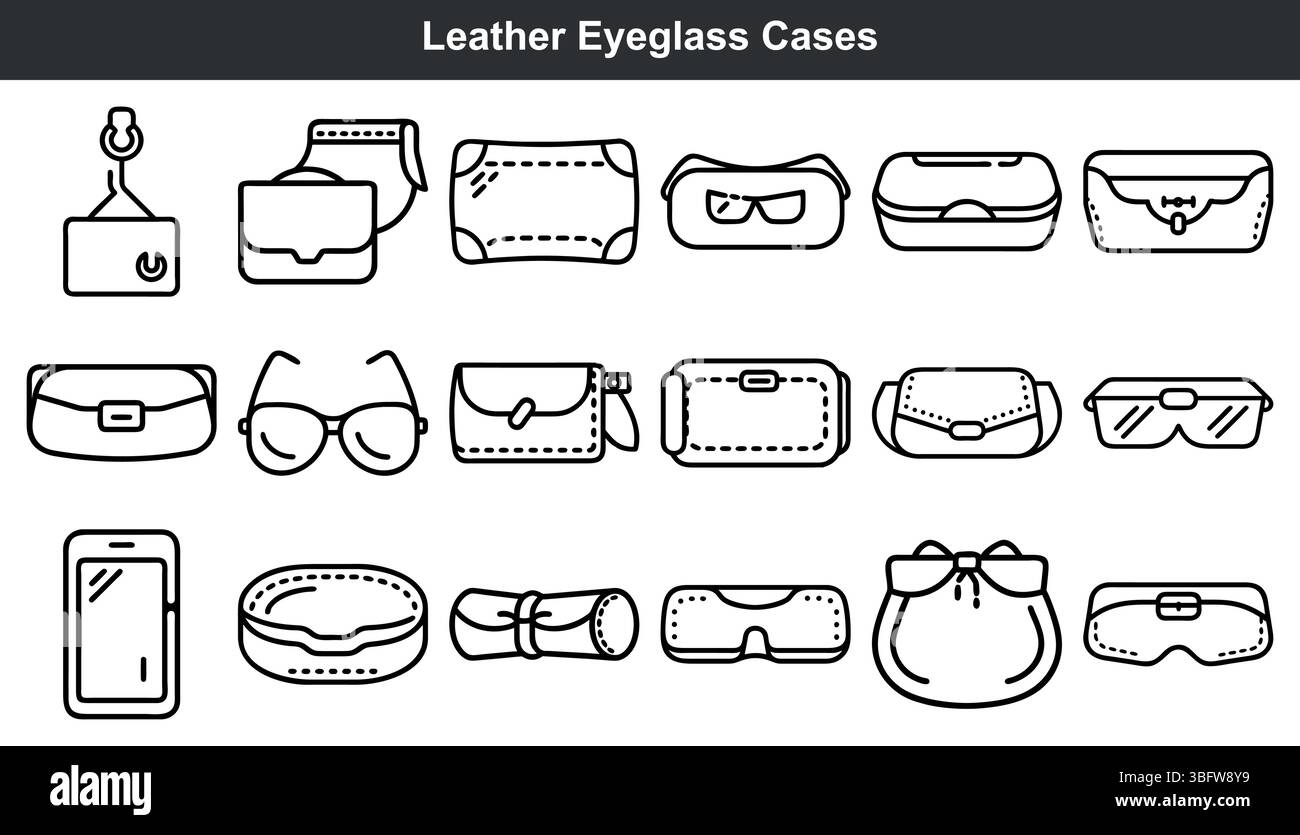 Elegante design della collezione di custodie per occhiali da vista in pelle Illustrazione Vettoriale