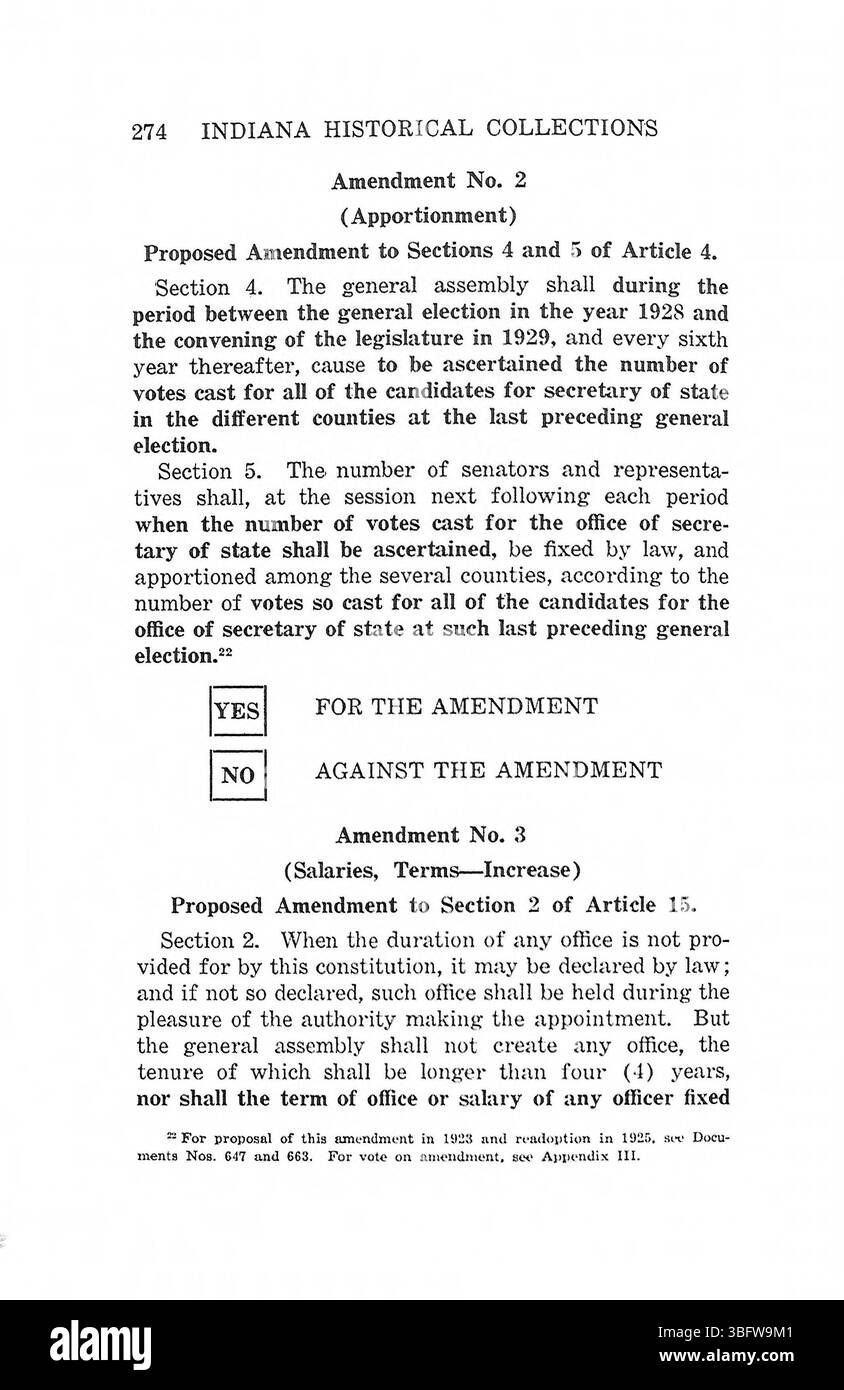 Questa pagina da *Vol. 3, Constitution Making in Indiana* (1977) discute il processo storico di creazione della costituzione dello stato dell'Indiana, concentrandosi su dibattiti e decisioni chiave che hanno plasmato il suo sviluppo. Foto Stock