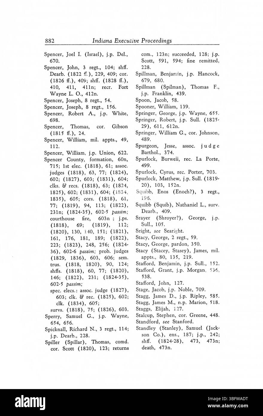 Questa pagina di *Executive Proceedings of the State of Indiana 1816-1836* (edizione 1947) si concentra sulle decisioni legali ed esecutive che hanno influenzato lo sviluppo politico dell'Indiana durante i suoi anni formativi come stato. Foto Stock