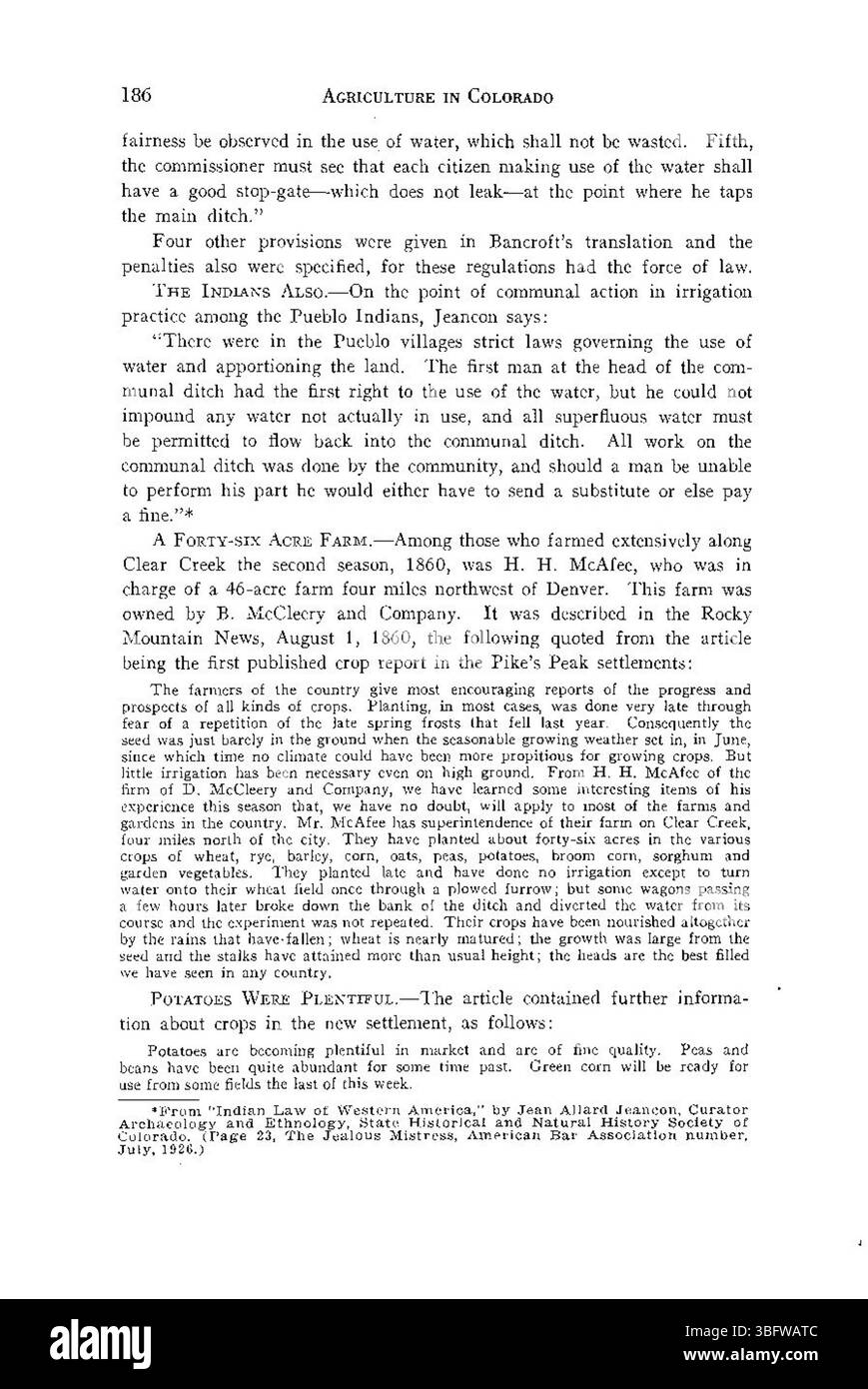Pagina 186 da *History of Agriculture in Colorado* (1926) presenta ulteriori analisi dei cambiamenti agricoli in Colorado, in occasione del 50° anniversario dello stato. Questo lavoro di D.W. Working fa riferimento ai libri di facoltà e include il francobollo in rilievo di Perry S. Fritz. Foto Stock Pagina 186 da *History of Agriculture in Colorado* (1926) presenta ulteriori analisi dei cambiamenti agricoli in Colorado, in occasione del 50° anniversario dello stato. Questo lavoro di D.W. Working fa riferimento ai libri di facoltà e include il francobollo in rilievo di Perry S. Fritz. Foto Stock