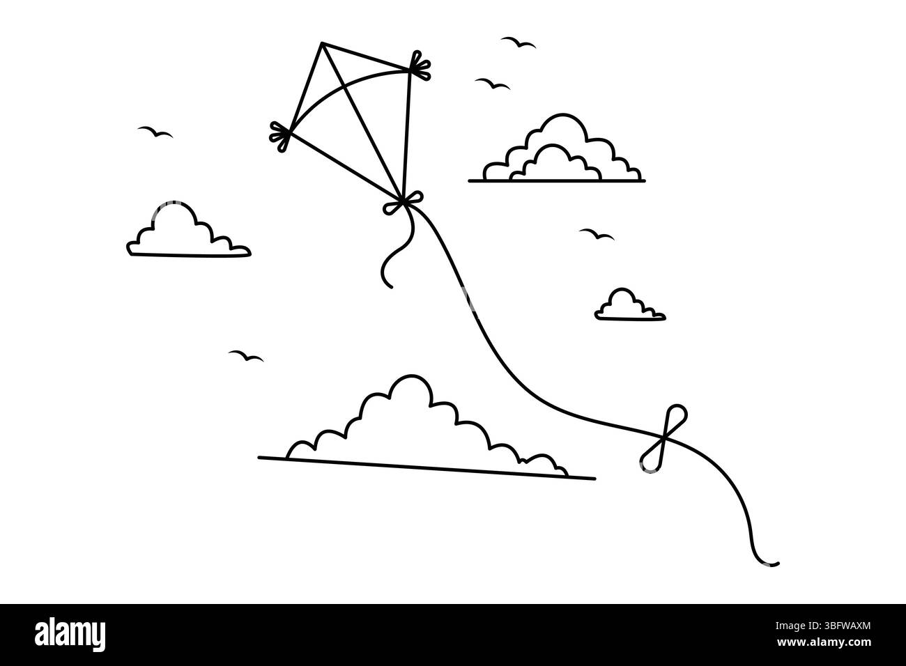 Semplice illustrazione del disegno continuo di una linea di aquiloni Illustrazione Vettoriale