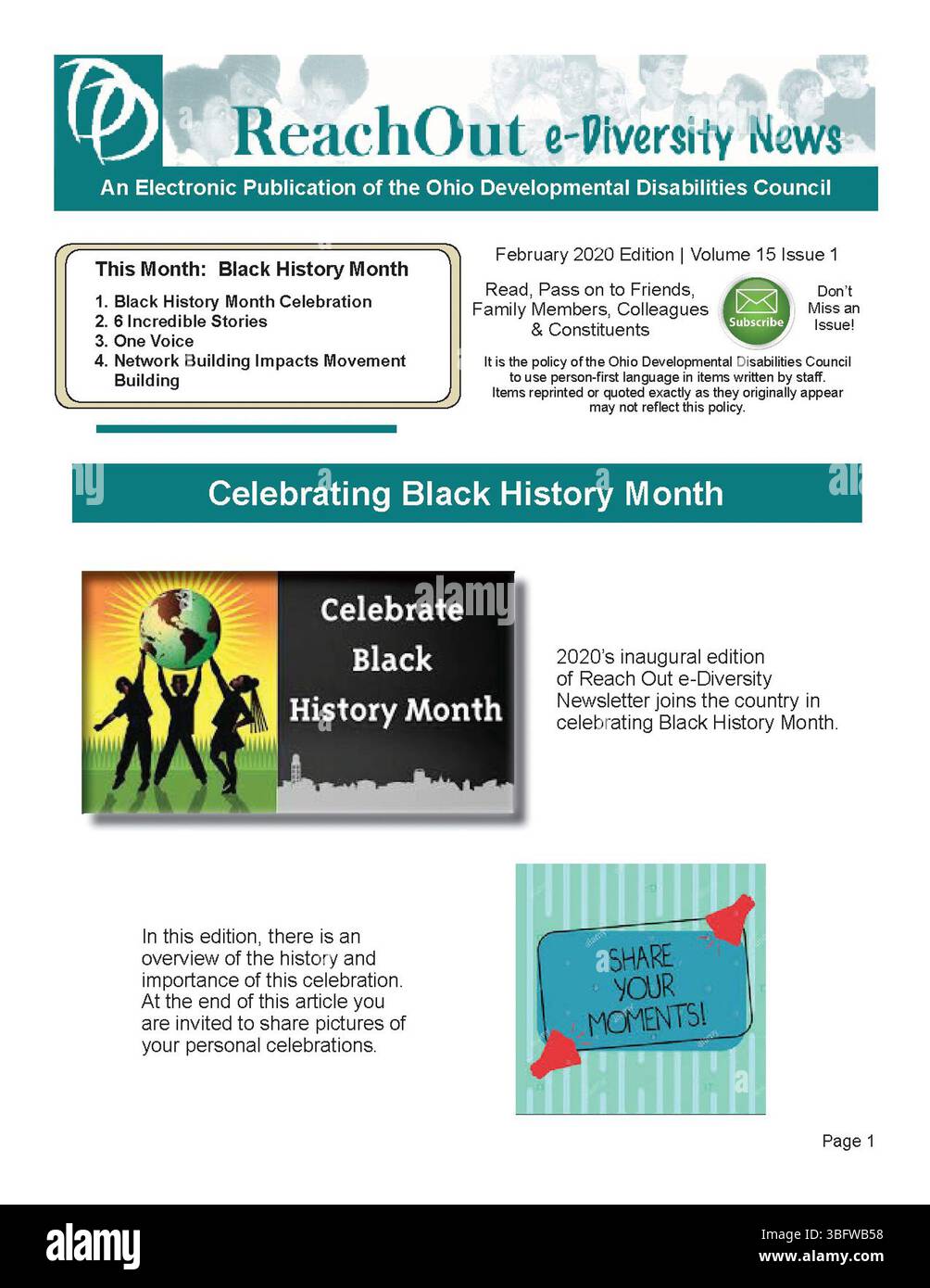 ReachOut e-Diversity News è una newsletter bimestrale dell'Ohio Developmental Disabilities Council, che si concentra su questioni relative alla diversità, all'inclusione e alle disabilità dello sviluppo. Foto Stock