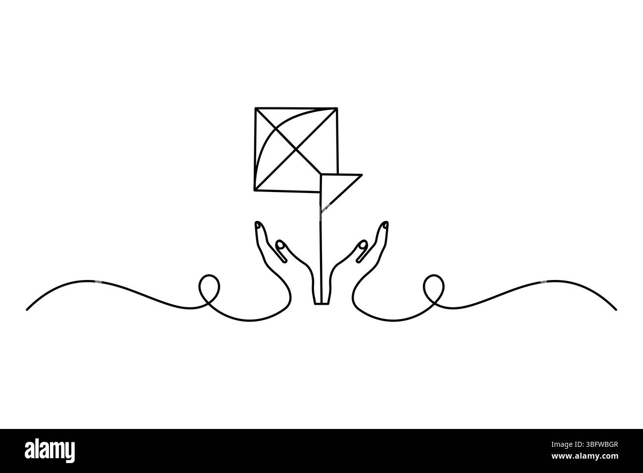 Semplice illustrazione del disegno continuo di una linea di aquiloni Illustrazione Vettoriale