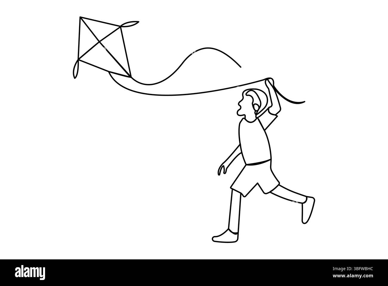 Semplice illustrazione del disegno continuo di una linea di aquiloni Illustrazione Vettoriale