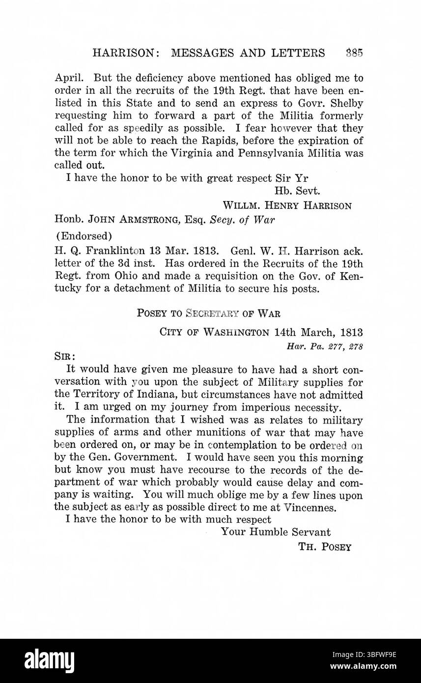 Pagina 1208 di *Messages and Letters of William Henry Harrison* (1922) include la corrispondenza di Harrison, Governatore dell'Indiana dal 1800 al 1816, e messaggi di altri governatori dell'Indiana John Gibson e Thomas Posey. Foto Stock