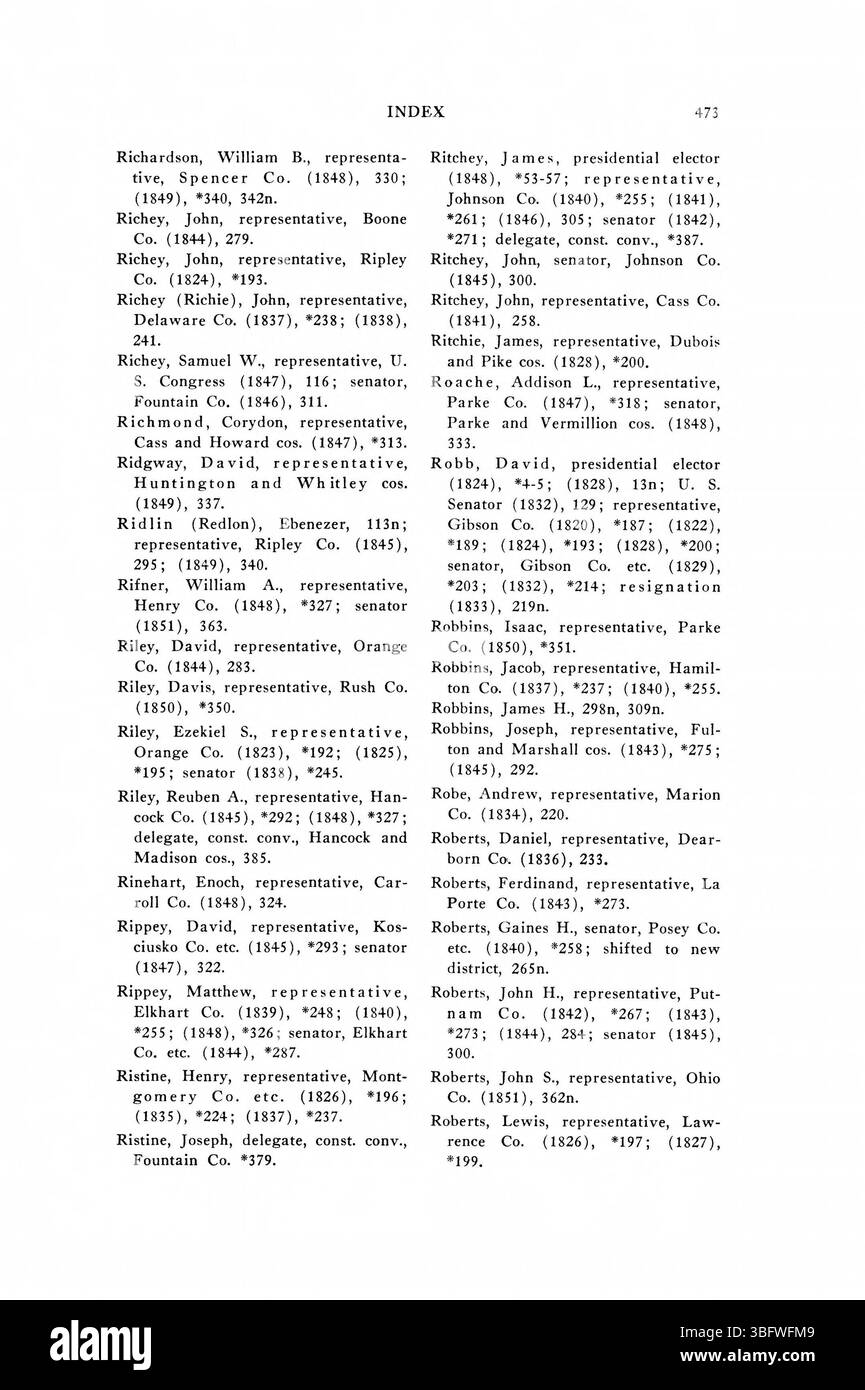 Pagina 499 del *1816-1851 Indiana Election Returns* documenta ulteriormente i risultati elettorali in Indiana, sottolineando i cambiamenti nei partiti politici e il comportamento di voto durante questo periodo cruciale della storia dello stato. Foto Stock