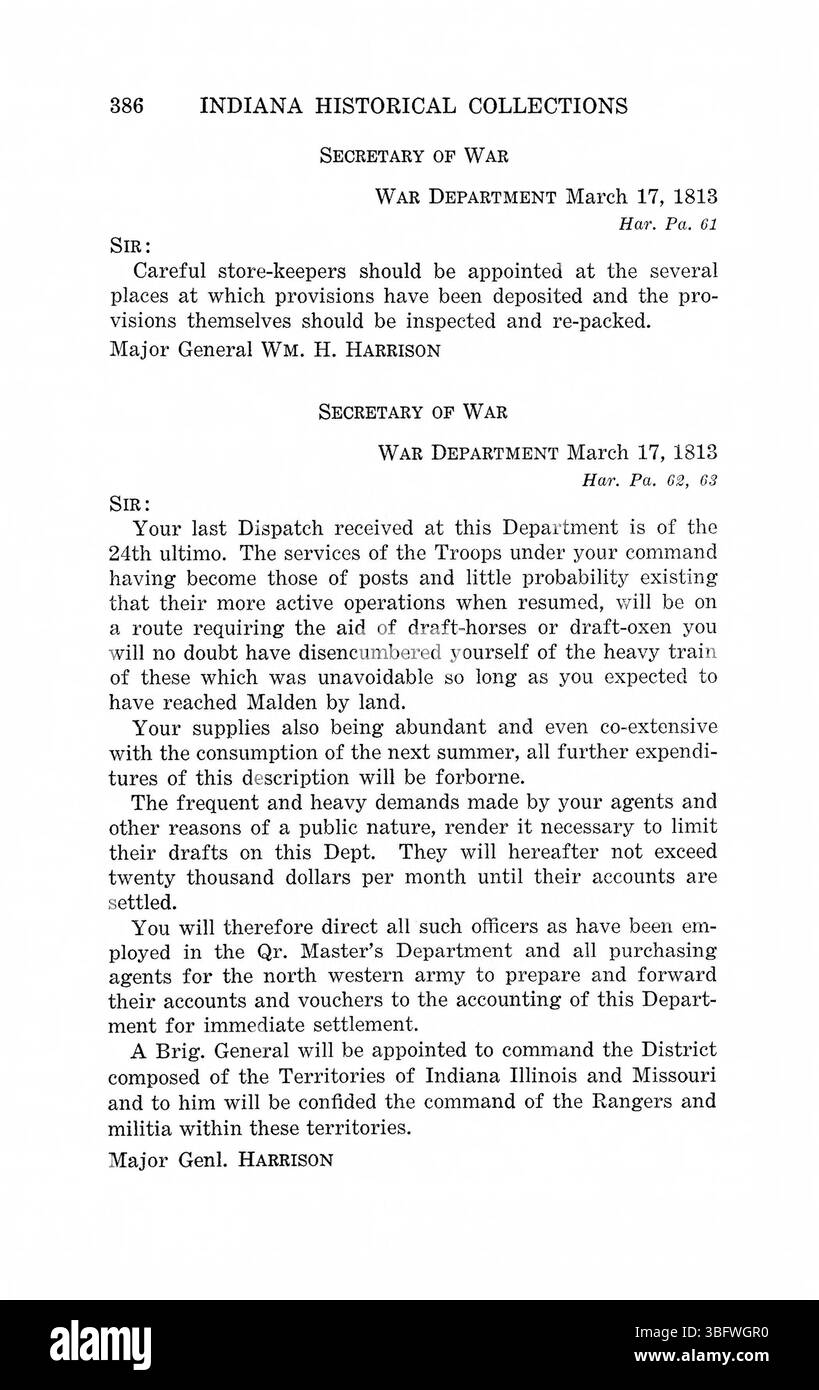 Pagina 1209 di *Messages and Letters of William Henry Harrison* (1922) fornisce ulteriore corrispondenza governativa da parte di Harrison durante il suo mandato come governatore dell'Indiana, insieme a lettere dei governatori John Gibson e Thomas Posey. Foto Stock