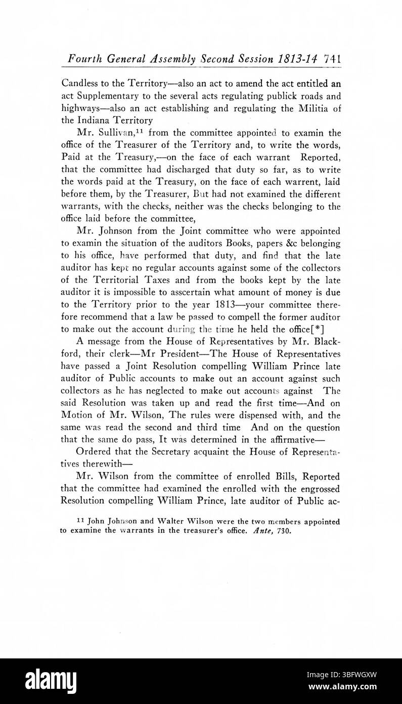 Pagina 751 dei 1805-1815 periodici dell'Assemblea generale del territorio dell'Indiana contiene documenti legislativi, discussioni e decisioni su questioni chiave che influenzano la governance e lo stato dell'Indiana durante i suoi primi anni. Foto Stock
