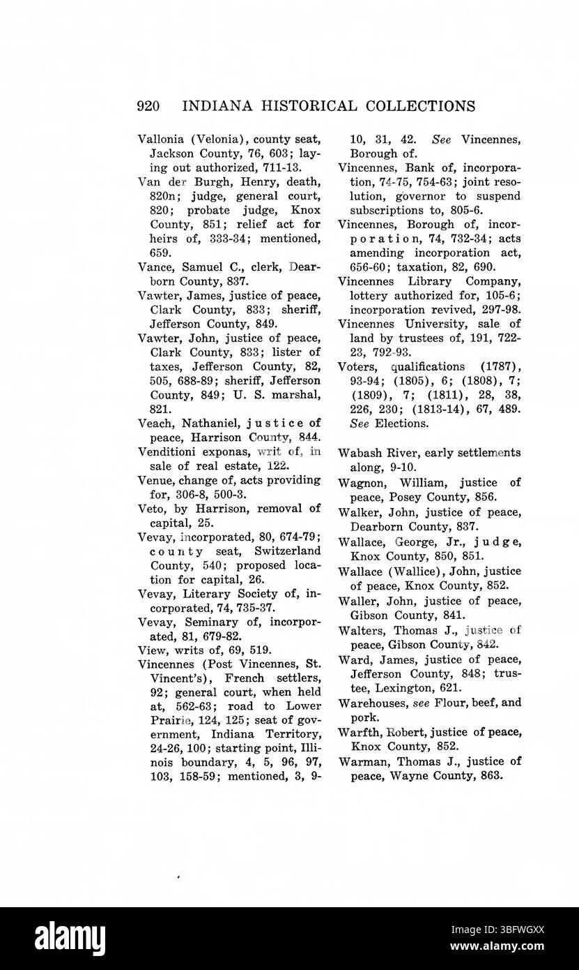 Pagina 934 della pubblicazione del 1934 "Laws of the Indiana Territory, 1809-1816", che descrive le leggi territoriali che governano l'Indiana. Foto Stock