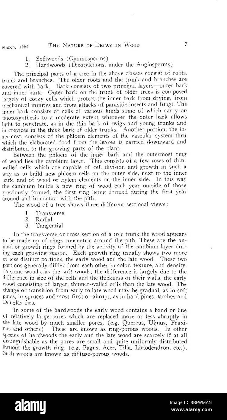 La settima pagina di "The Nature of Decay in Wood" (la natura del decadimento in legno) tratta i processi biochimici coinvolti nel decadimento del legno, con ampi riferimenti alla letteratura scientifica sull'argomento. Foto Stock