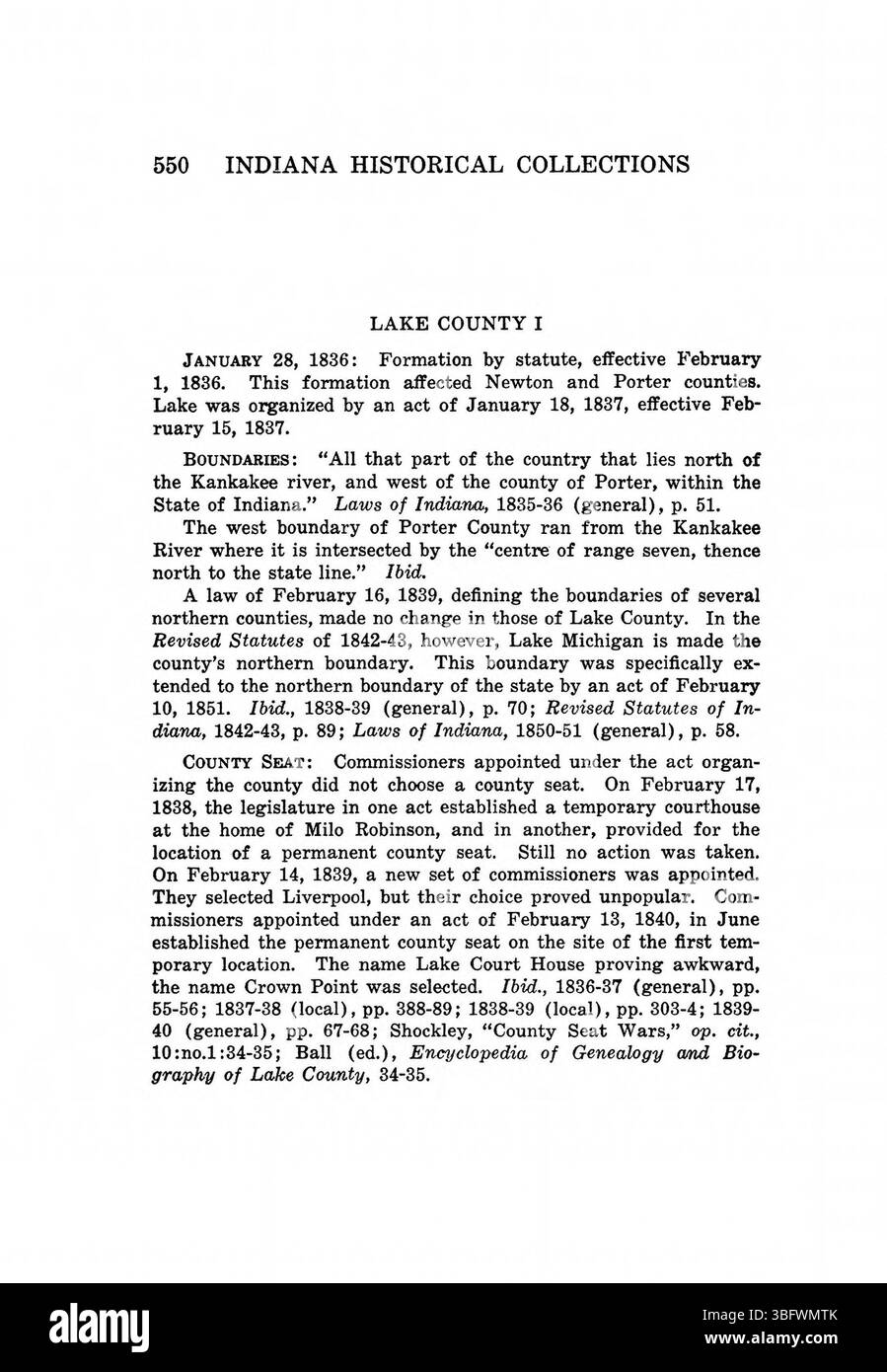 Questa pagina tratta dalla ristampa del 1967 di *Indiana Boundaries* include riferimenti bibliografici e un indice, che fornisce uno sguardo approfondito all'evoluzione legale e geografica dei confini dell'Indiana. Foto Stock