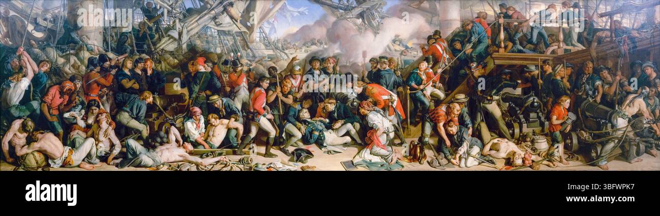 La morte di Nelson nella battaglia di Trafalgar, dipinto in olio su tela di Daniel Maclise, 1859-1864 Foto Stock