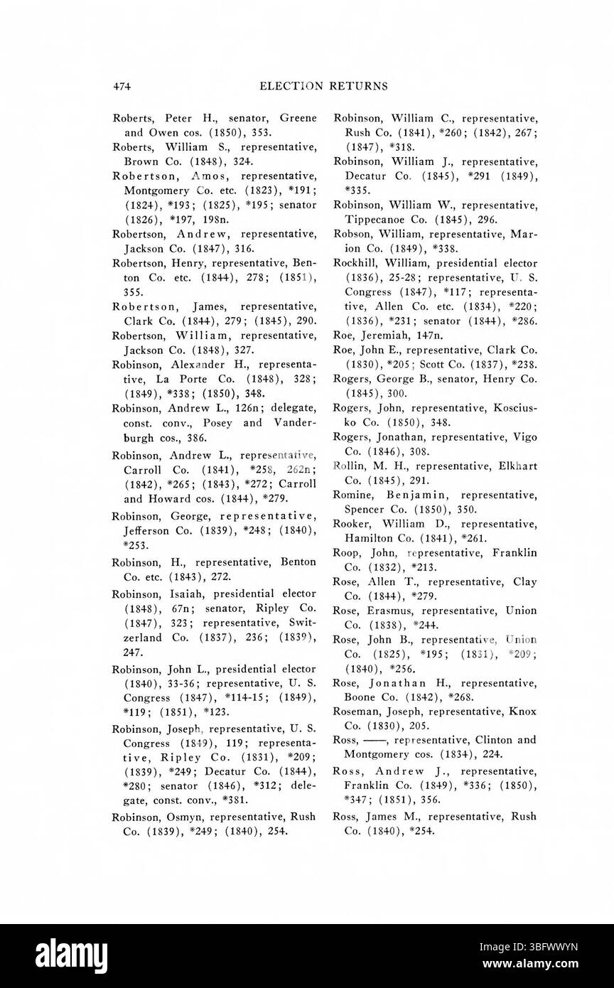 Pagina 500 dei *1816-1851 ritorni elettorali dell'Indiana* fornisce ulteriori informazioni sullo sviluppo politico dell'Indiana documentando i risultati delle votazioni e le dinamiche delle elezioni statali. Foto Stock