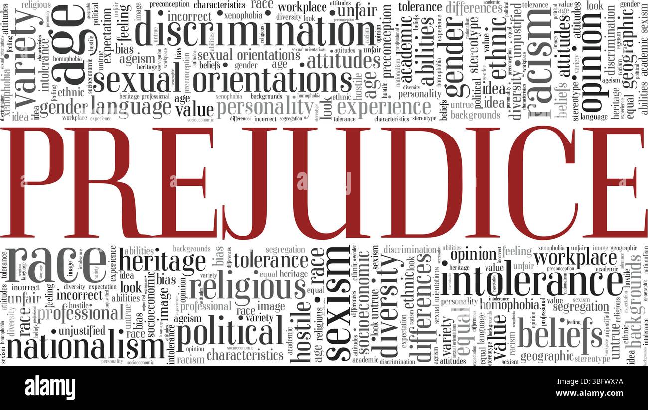 Immagine vettoriale del pregiudizio nuvola di parole isolata su sfondo bianco. Illustrazione Vettoriale