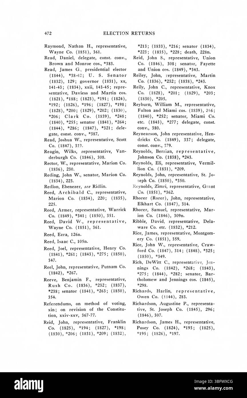 Pagina 498 dei *1816-1851 ritorni elettorali dell'Indiana* contiene ulteriori ritorni elettorali, continuando l'esame del panorama politico dell'Indiana durante i primi anni di stato. Foto Stock