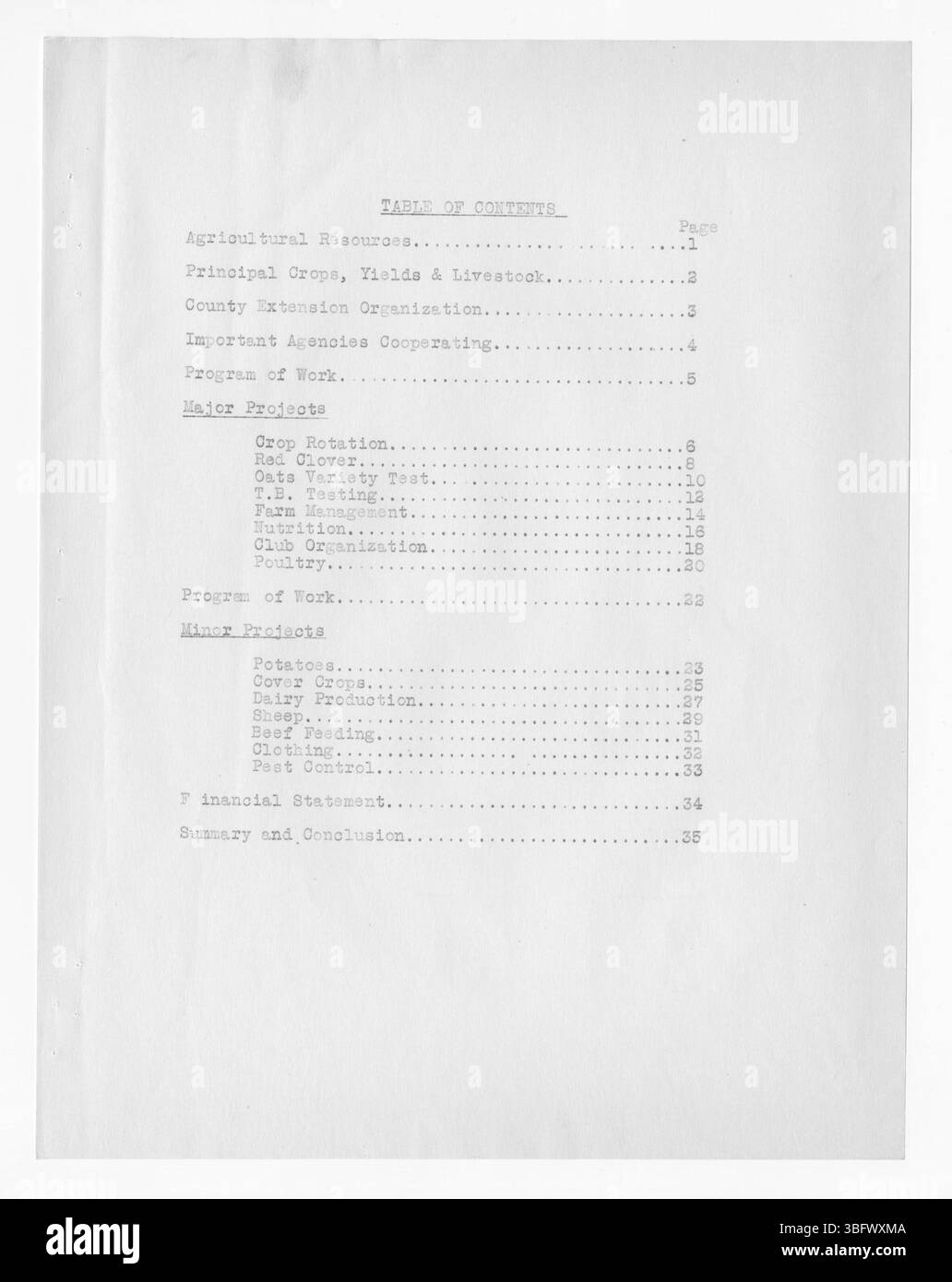 Pagina 34 del rapporto annuale 1927 del servizio di estensione nella contea di Otero, Colorado, documenta le attività agricole e gli sforzi di sensibilizzazione dell'agente della contea William F. Droge. Foto Stock