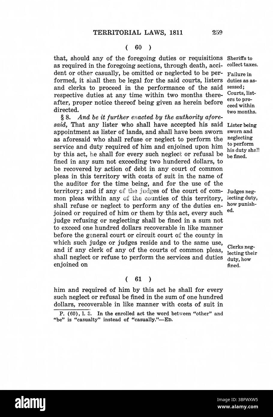 Pagina 274 di *le leggi del territorio dell'Indiana, 1809-1816* include la riproduzione delle leggi dei primi anni del territorio dell'Indiana, con un elenco di funzionari territoriali e una prefazione del governatore Paul V. McNutt. Questo volume offre anche un indice dettagliato di riferimento. Foto Stock