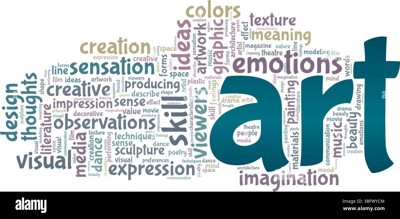 Design concettuale di nuvole di parole artistiche isolato su sfondo bianco. Illustrazione Vettoriale