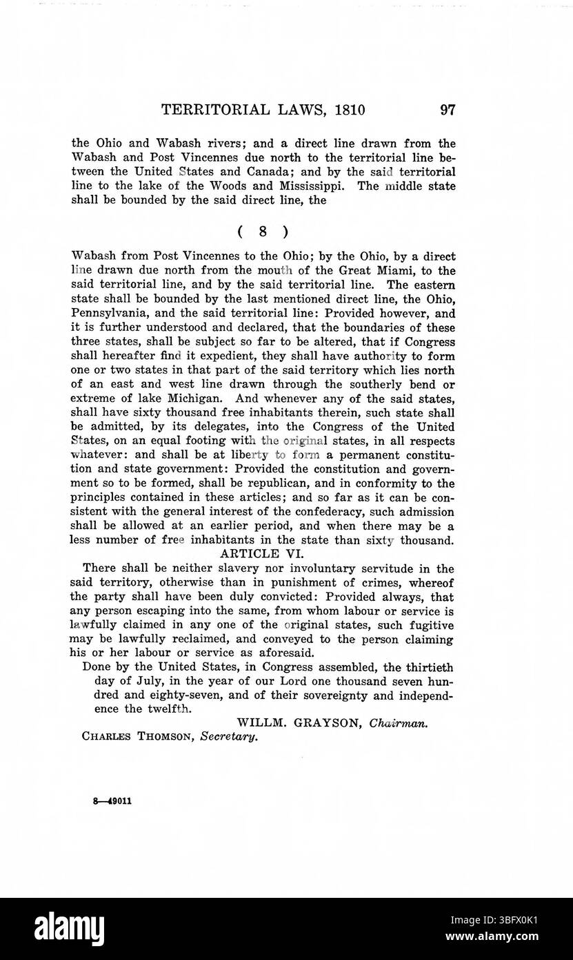 Le leggi del 1809-1816 del territorio dell'Indiana registrano ulteriori azioni legislative e disposizioni di governance chiave che hanno definito il panorama giuridico del territorio. Foto Stock