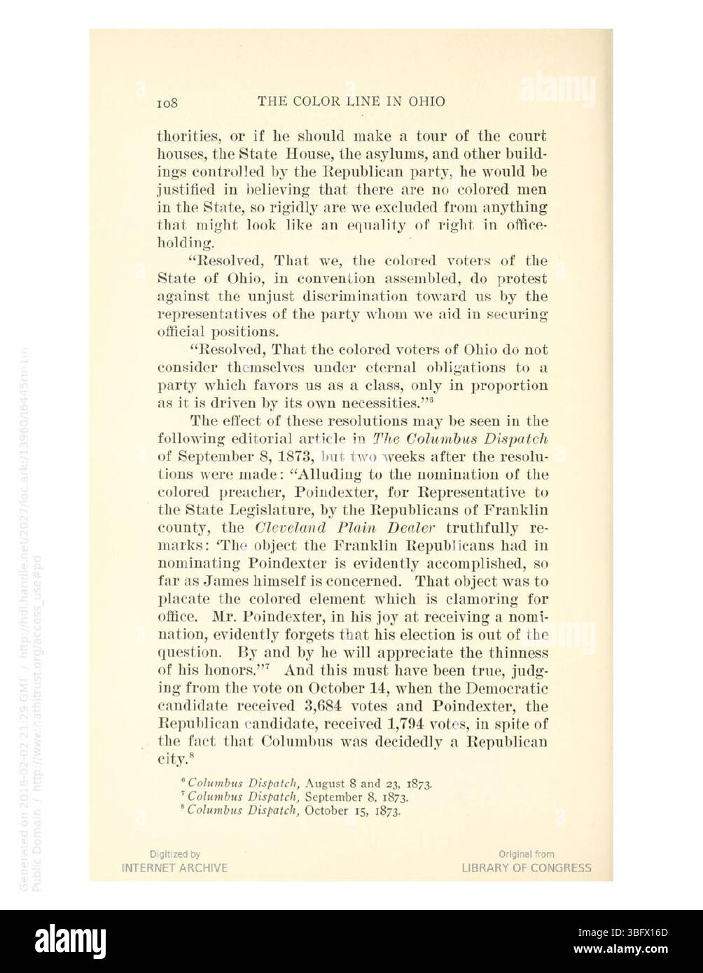 "The Color Line in Ohio" (1913) discute ulteriormente le sfide che gli afroamericani hanno affrontato in Ohio, con un focus su come le strutture e le leggi sociali hanno rafforzato la disuguaglianza razziale e la segregazione. Foto Stock