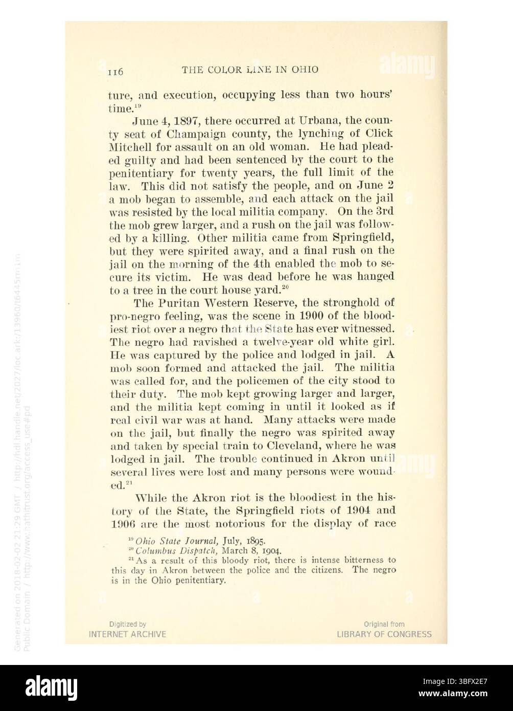 La pubblicazione del 1913 *The Color Line in Ohio* documenta la storia del pregiudizio razziale in Ohio, esaminando l'intersezione tra razza, politica ed economia nello stato. Descrive in dettaglio come il pregiudizio razziale abbia plasmato la politica pubblica e le esperienze afroamericane in Ohio. Foto Stock