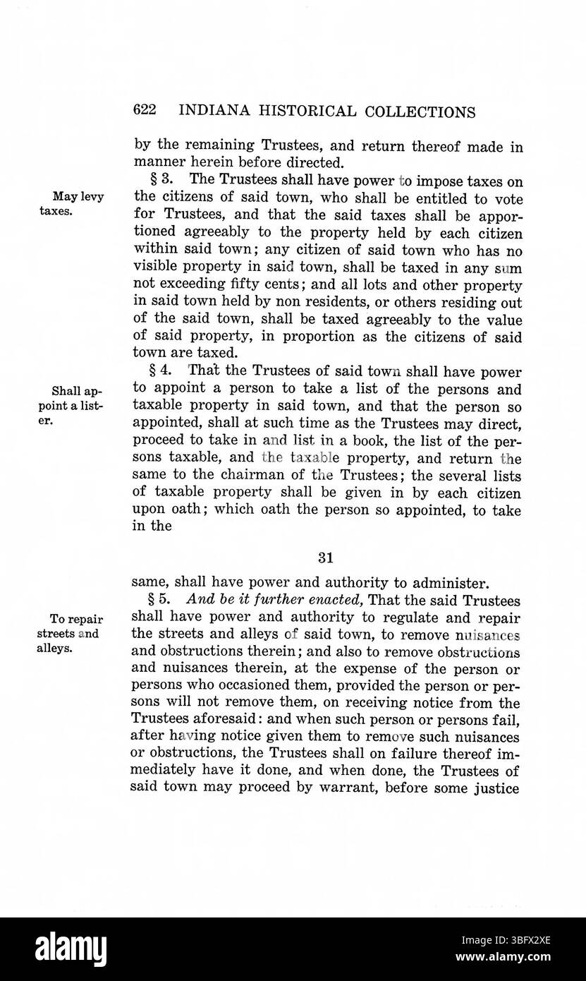 Pagina 636 della ristampa del 1934 delle *leggi del territorio dell'Indiana 1809-1816*, incentrate sugli aspetti giuridici relativi alla proprietà terriera, alle controversie territoriali e all'istituzione di diritti di proprietà all'interno del territorio dell'Indiana. Foto Stock